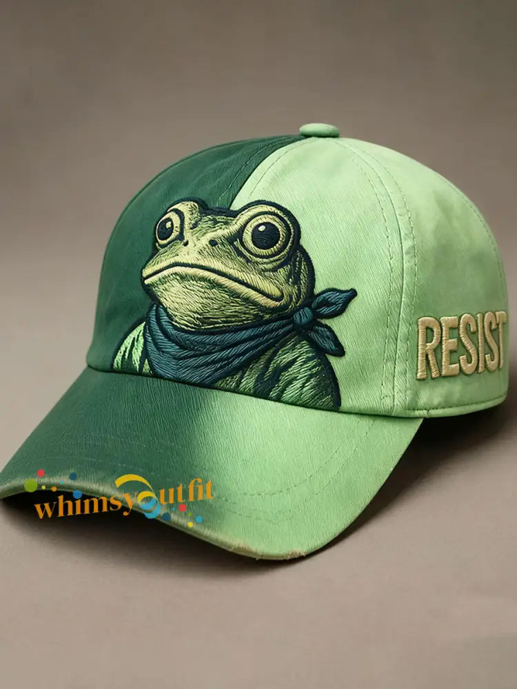 Unisex Resist Frog Print Hat Green / ONE