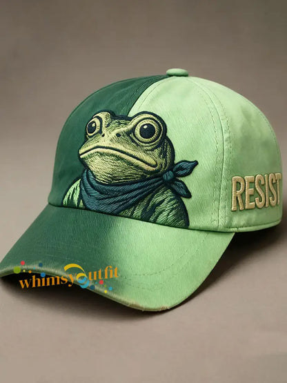 Unisex Resist Frog Print Hat Green / ONE