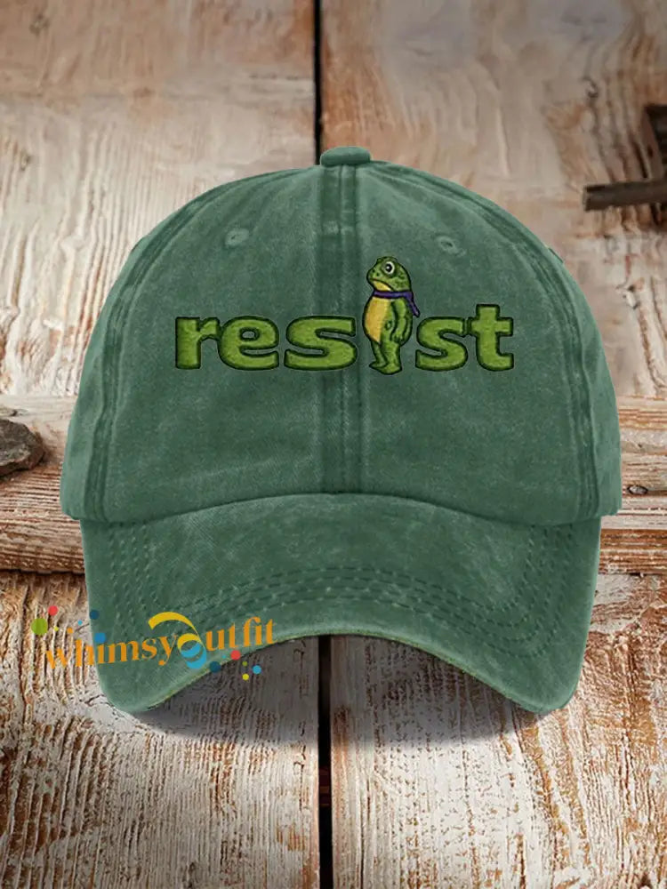 Unisex Resist Frog Print Hat Green / ONE