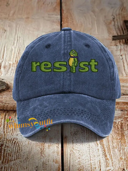 Unisex Resist Frog Print Hat Navy Blue / ONE