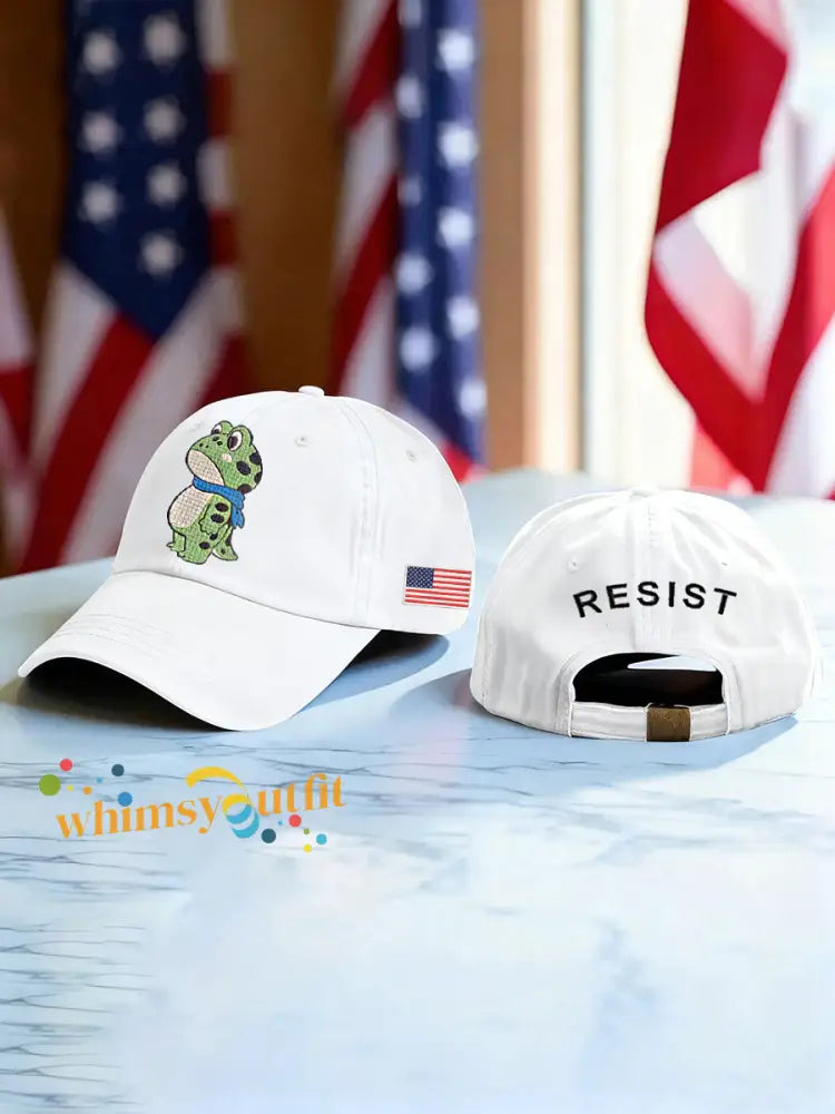 Unisex Resist Frog Print Hat White / S