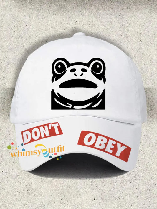 Unisex Resort Polish Frog Don’t Obey Print Cap White / ONE
