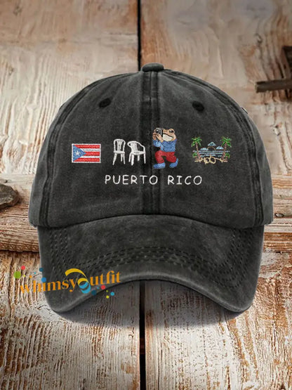 Unisex Retro Puerto Rico Print Hat Black / ONE