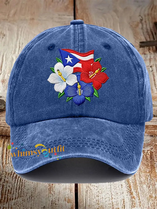 Unisex Retro Puerto Rico Print Hat Blue / ONE