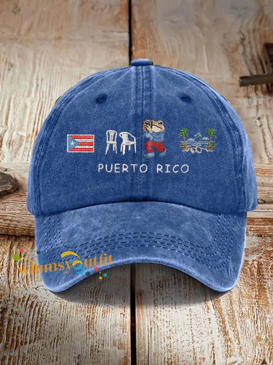 Unisex Retro Puerto Rico Print Hat Blue / ONE