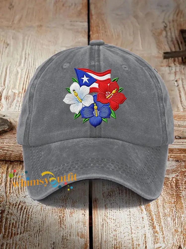 Unisex Retro Puerto Rico Print Hat Gray / ONE
