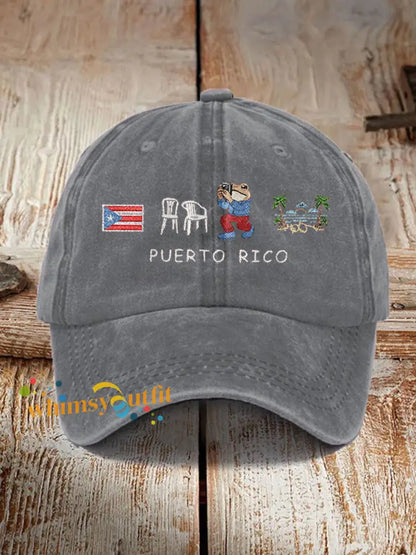 Unisex Retro Puerto Rico Print Hat Gray / ONE