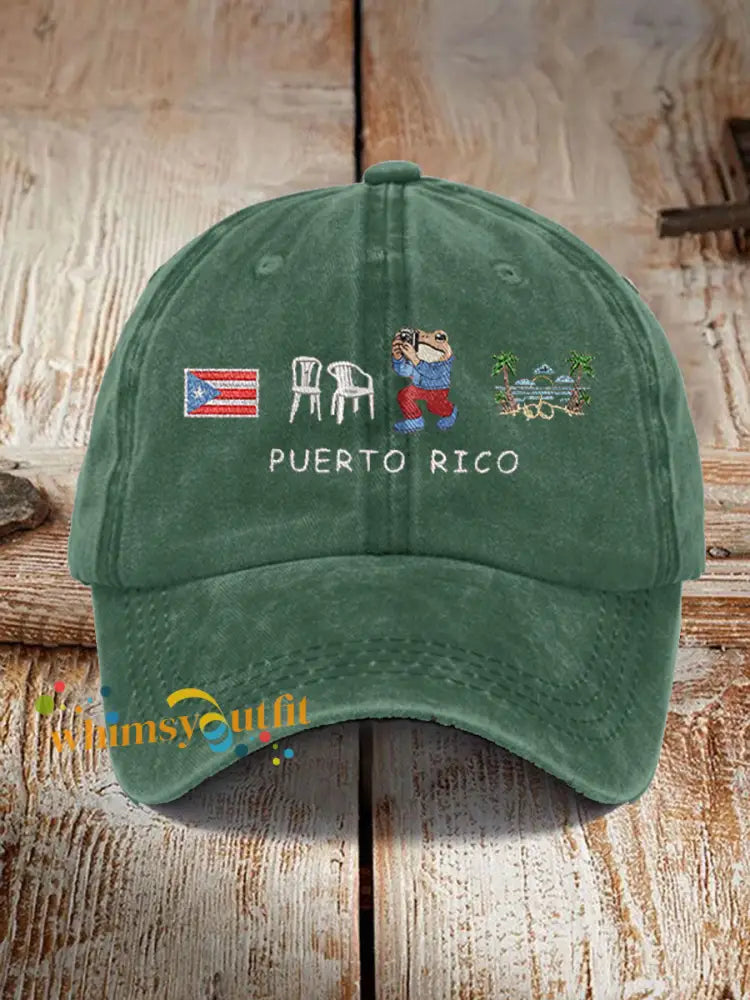 Unisex Retro Puerto Rico Print Hat Green / ONE