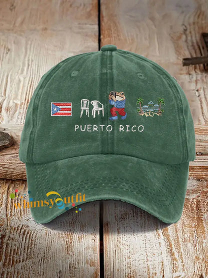 Unisex Retro Puerto Rico Print Hat Green / ONE