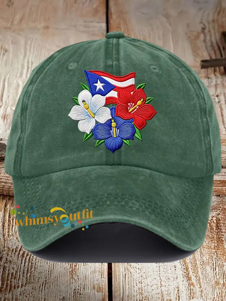 Unisex Retro Puerto Rico Print Hat Green / ONE