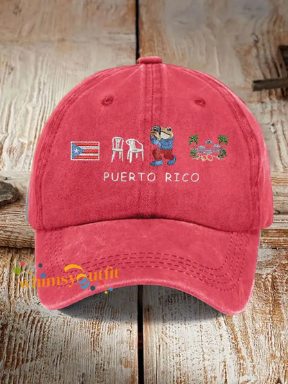 Unisex Retro Puerto Rico Print Hat Red / ONE