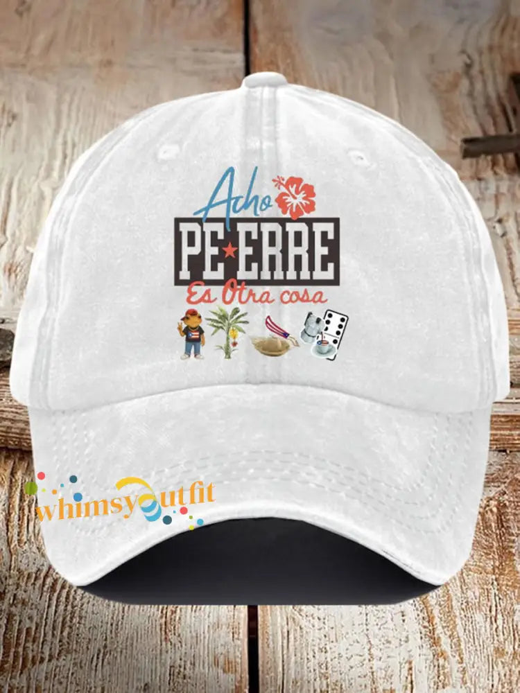 Unisex Retro Puerto Rico Print Hat White / ONE