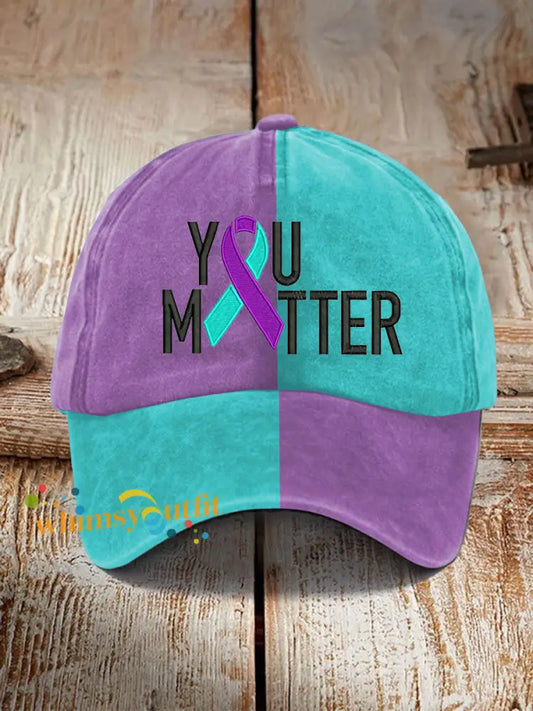 Unisex Suicide Prevention Awareness Print Purple And Teal Cap As picture / ONE