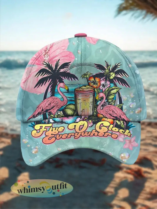 Unisex vakantiestijl bloemenprint hoed - Blauw-Groen / ÉÉN