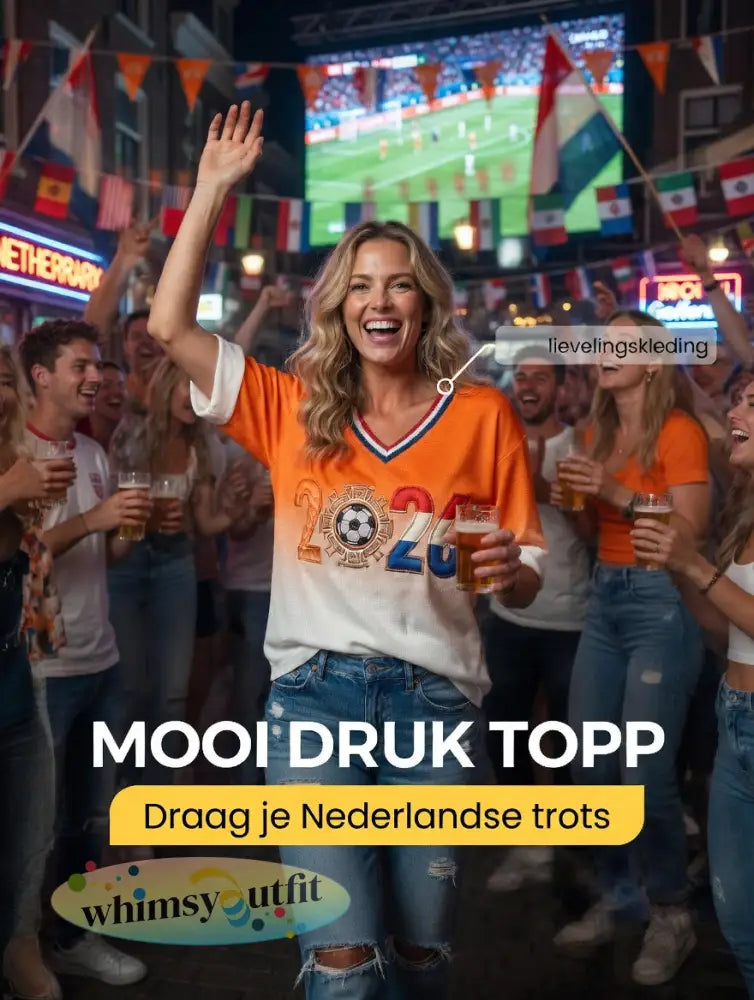 V-hals lange mouwen - Oranje wit / S