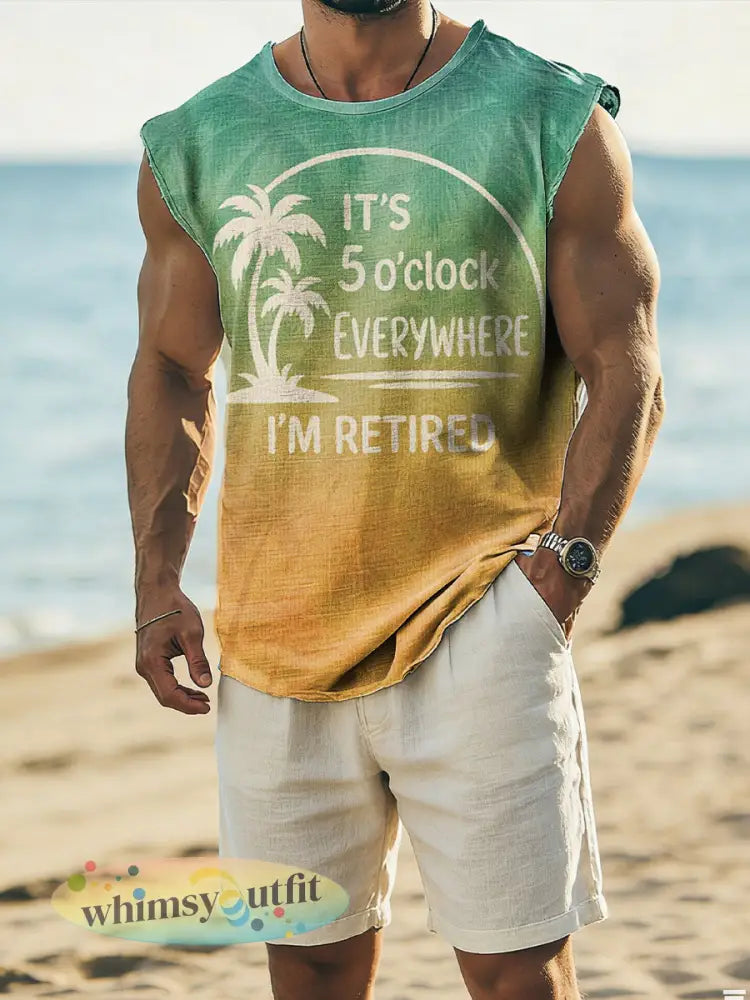 Vakantiestijl voor heren grappig pensioen bedrukt tanktops - als foto / S