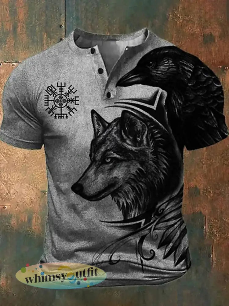 Viking Wolf Totem T-shirt voor heren - Grijs / S