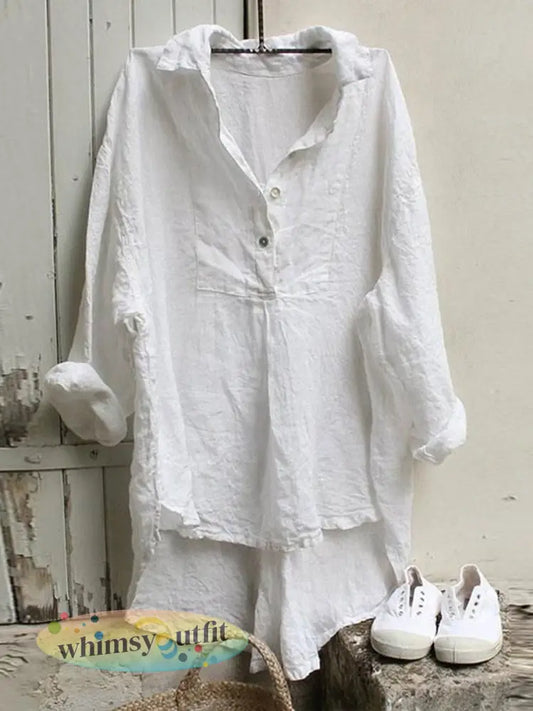 Vintage eenvoudig linnen shirt voor dames - Wit / S