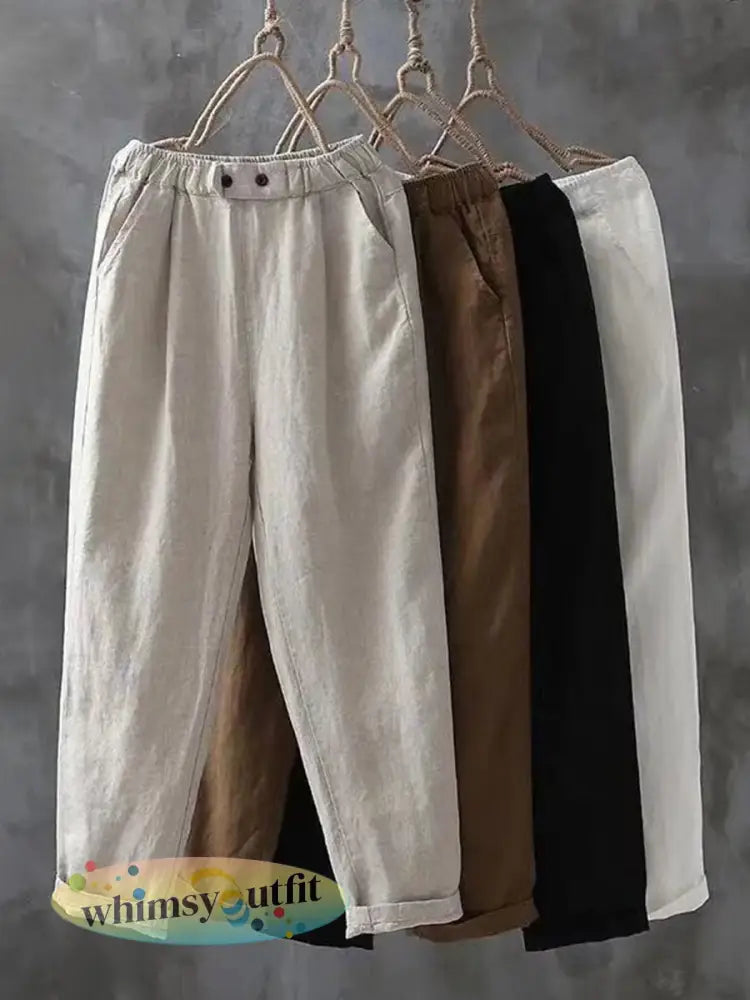 Vintage eenvoudige linnen broek voor dames