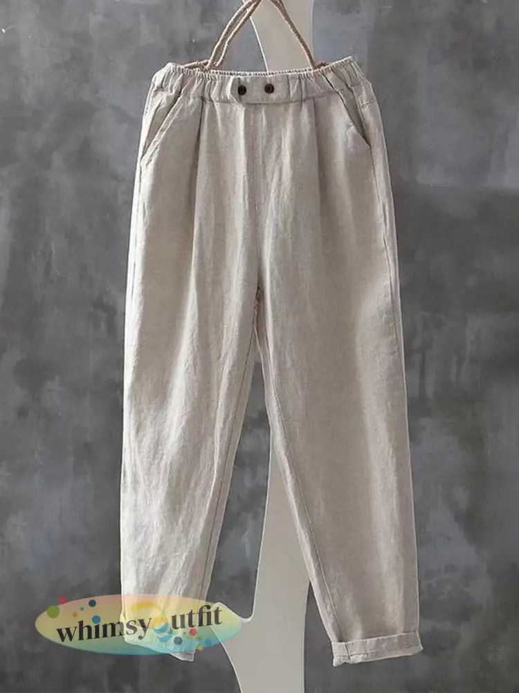 Vintage eenvoudige linnen broek voor dames - Abrikoos / M