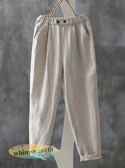 Vintage eenvoudige linnen broek voor dames - Abrikoos / M
