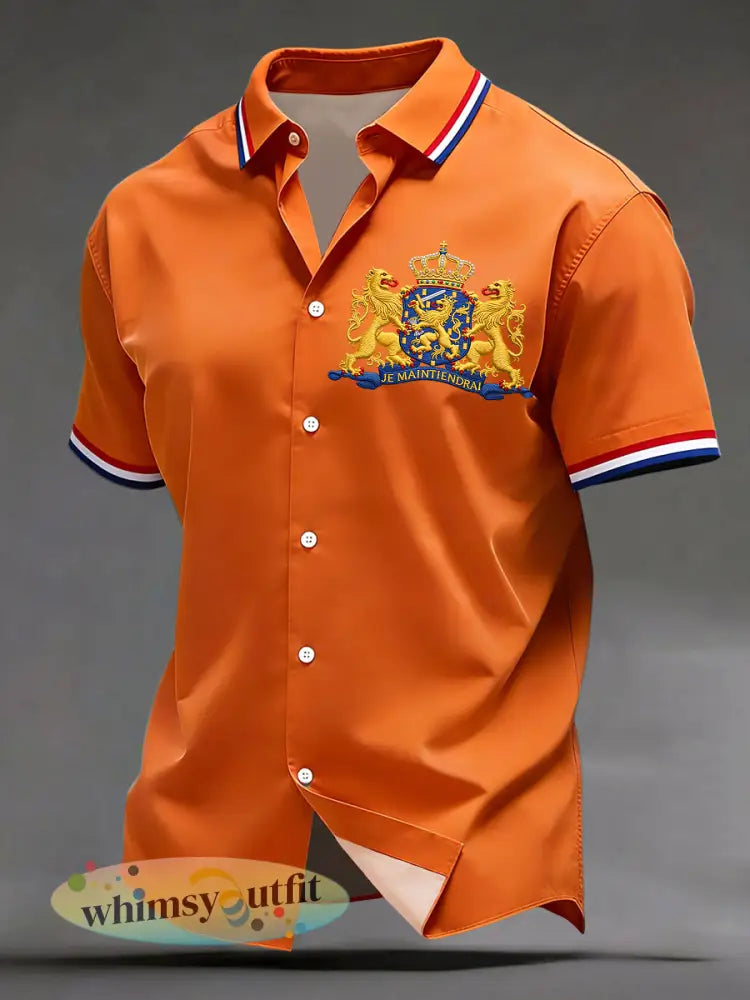 Vintage koningsdag embleem casual shirt - Sinaasappel / S