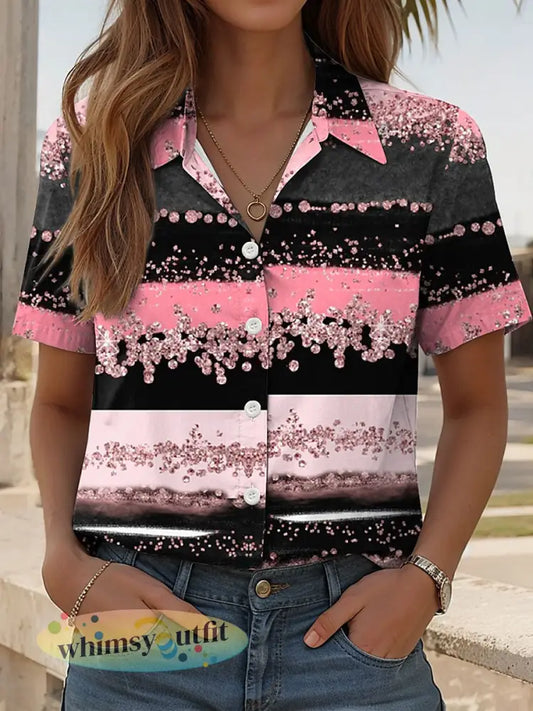Vintage Print Resort-shirt voor dames - Roze / S