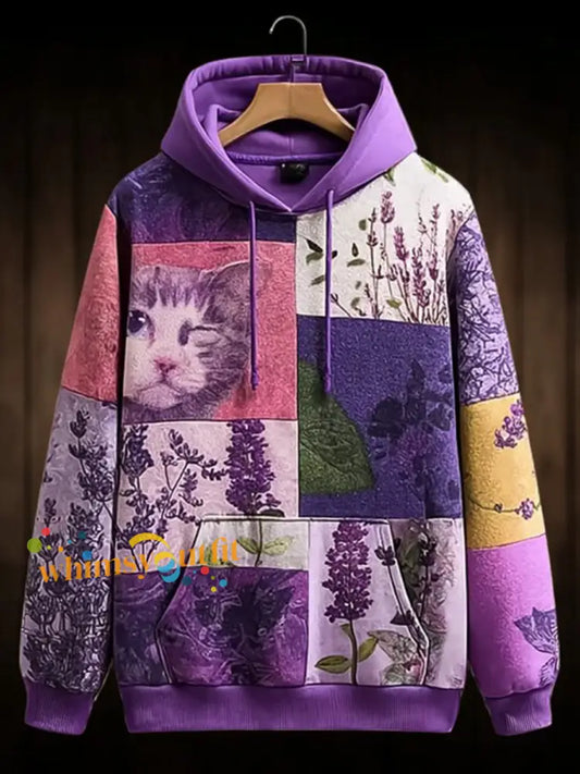 Vintage Purple Lavender Alzheimer’s Disease Art Casual Hoodie Purple / S