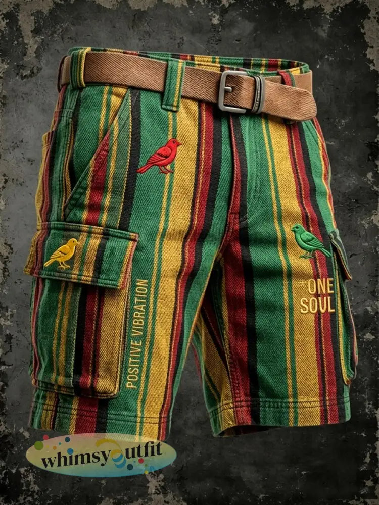 Vintage Reggae gestreepte kunst casual werkshorts - als foto / S