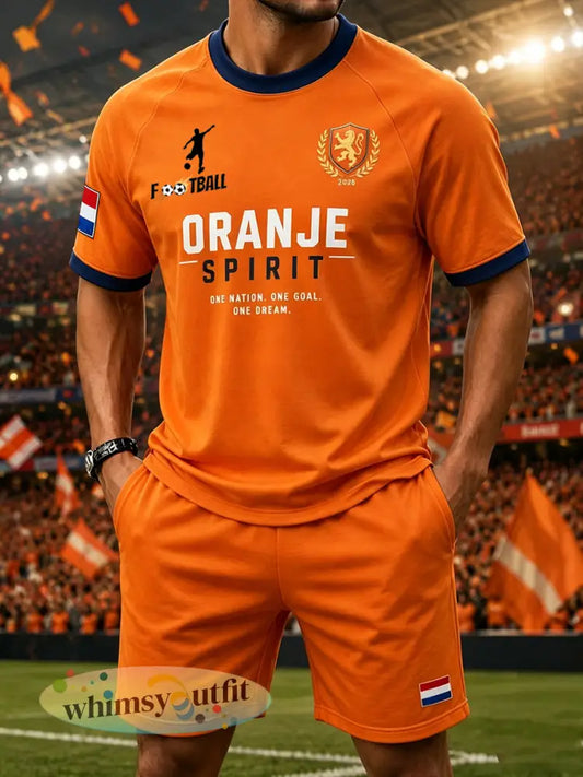 Voetbalthema herenpak met raglanmouwen en korte mouwen - A / S
