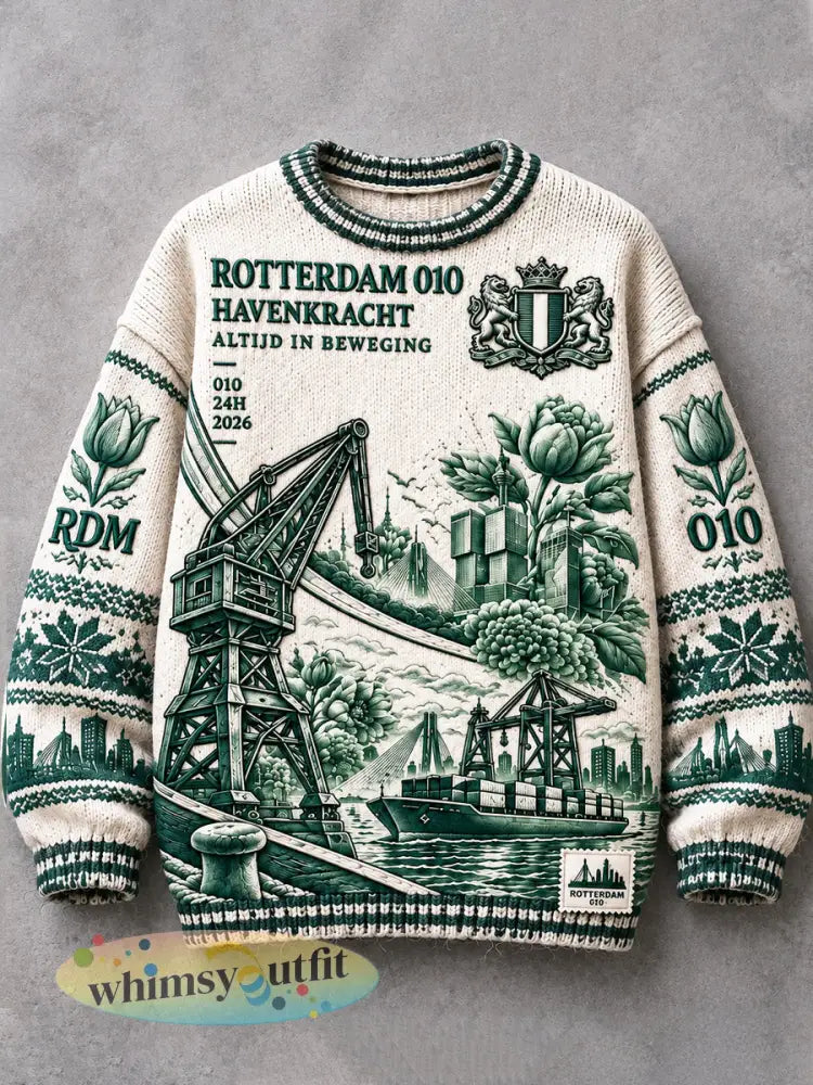 Vrijetijdspullover voor dames met Rotterdam-stadprint herfst/winter - Romig-Wit / S