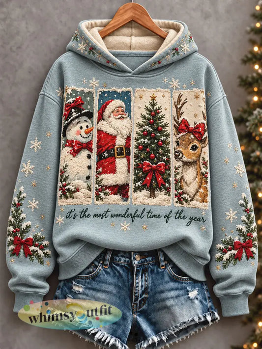 Vrolijk kerstfeest met kunst bedrukte hoodie voor dames - als foto / S