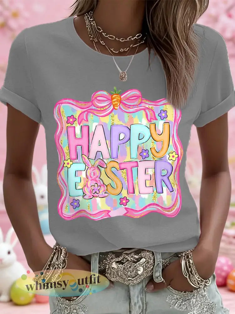 Vrouwelijke paasprint casual tee voor dames - Lichtgrijs / S