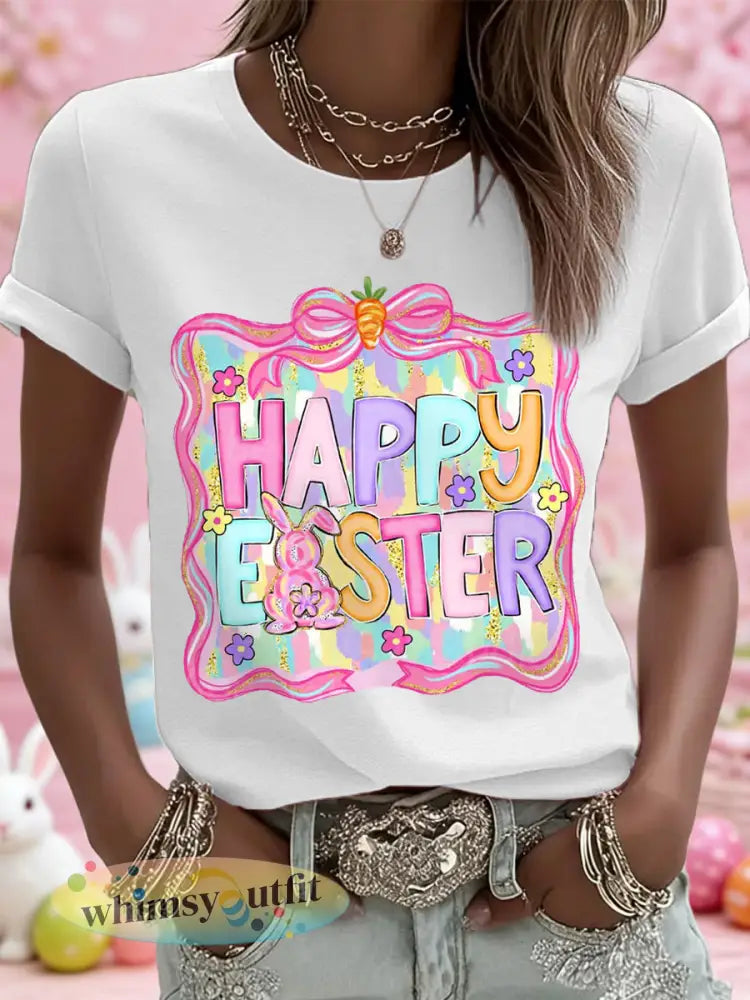 Vrouwelijke paasprint casual tee voor dames - Wit / S
