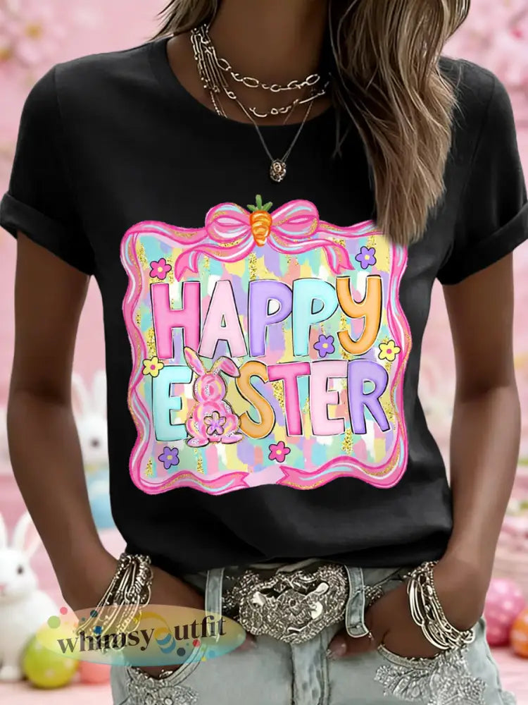 Vrouwelijke paasprint casual tee voor dames - Zwart / S
