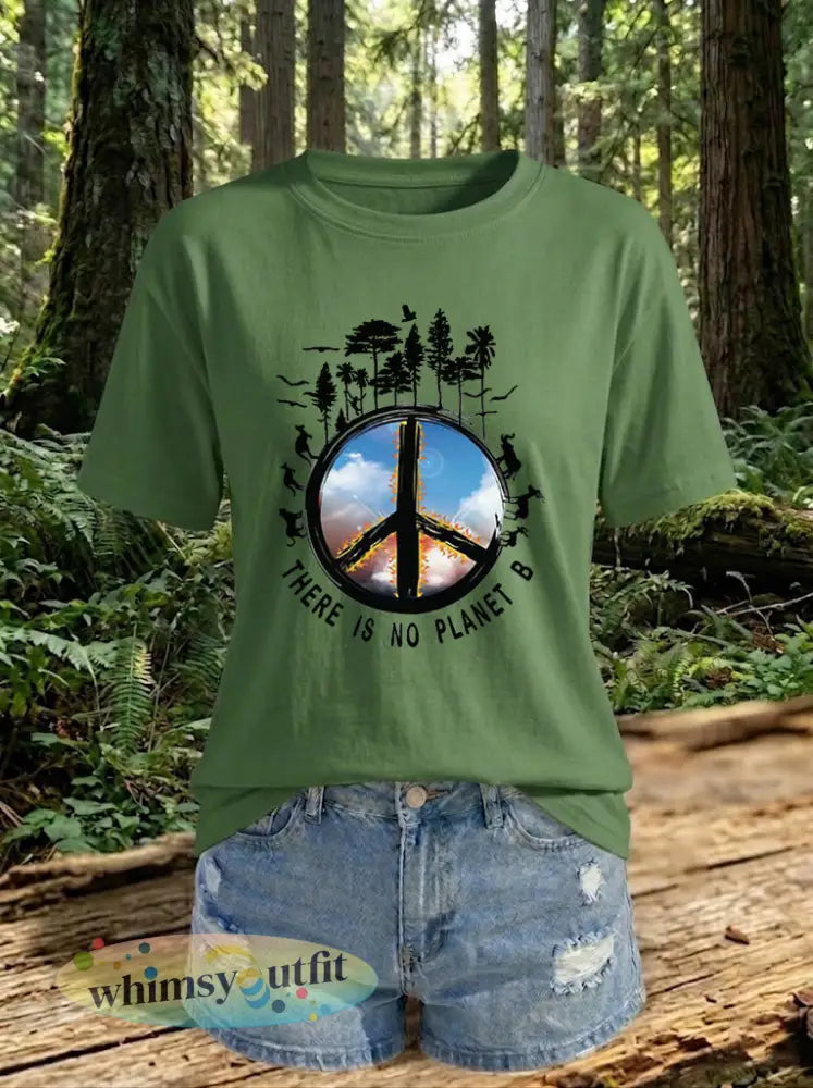 Vrouwen Er is geen Planet B Bedrukt T-shirt - Groen Leger / S