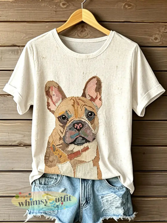 Vrouwen Franse Bulldog Patroon T-shirt - als foto / S