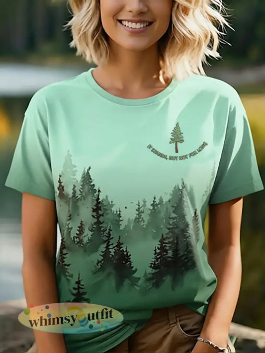 Vrouwen het staat maar niet voor Long Forest Conservation Print T-shirt - Groen / S