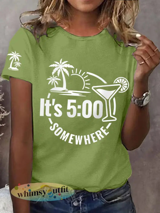 Vrouwen It’s 5 uur ergens casual tee - Groen / S