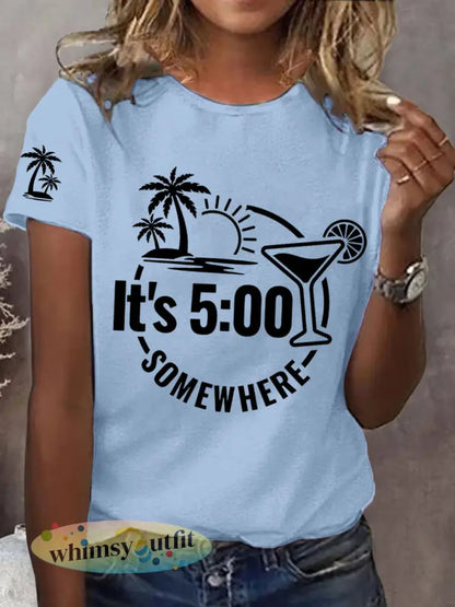 Vrouwen It’s 5 uur ergens casual tee - Hemelsblauw / S