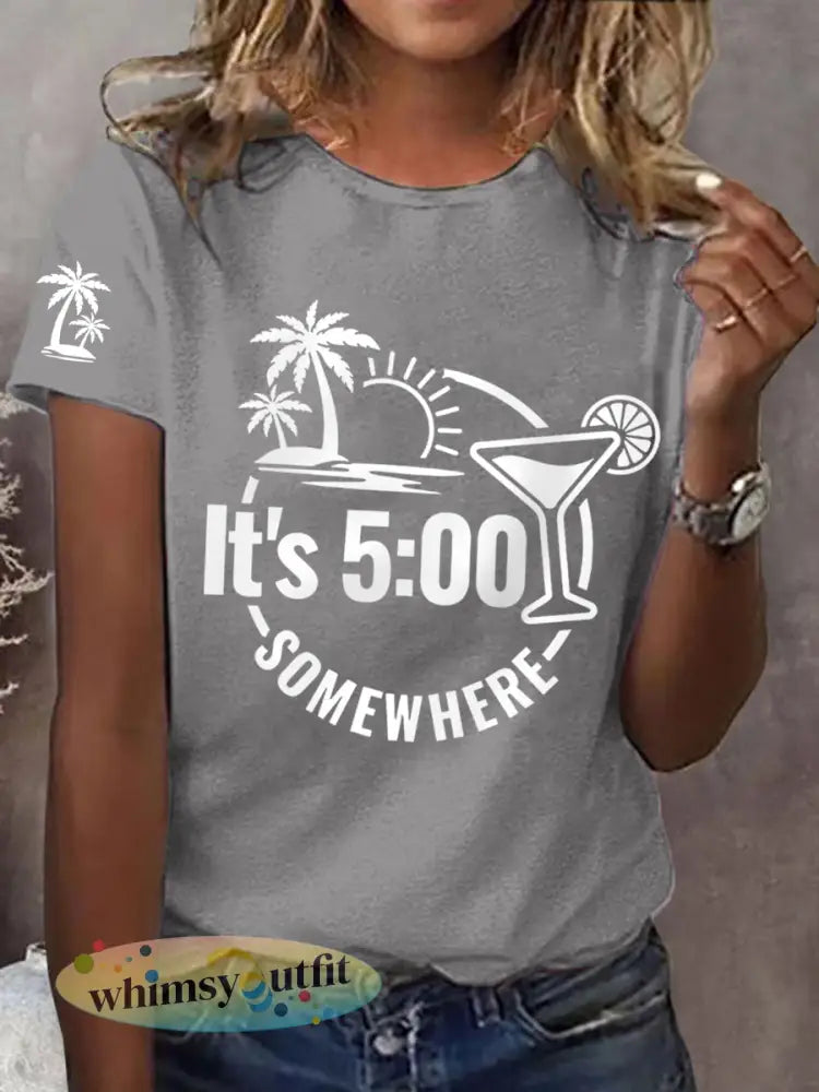 Vrouwen It’s 5 uur ergens casual tee - Lichtgrijs / S
