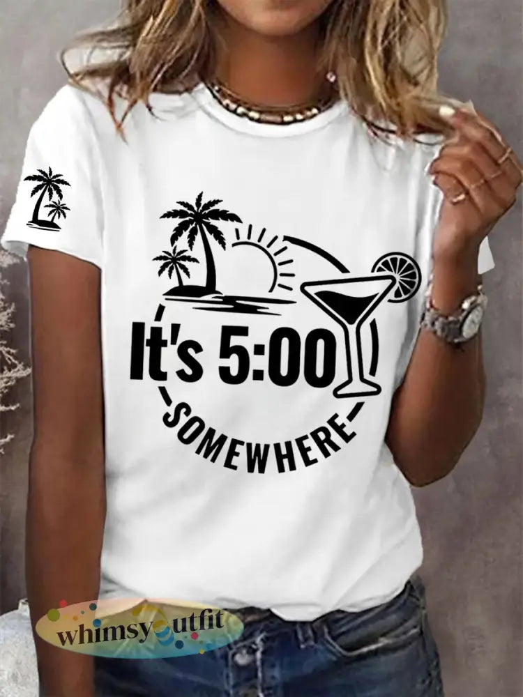Vrouwen It’s 5 uur ergens casual tee - Wit / S