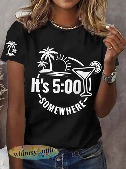 Vrouwen It’s 5 uur ergens casual tee - Zwart / S