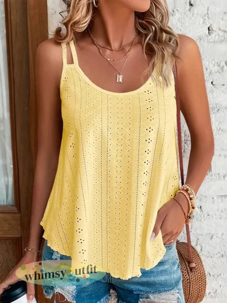 Vrouwen jacquard mouwloze hemdje - Geel / S