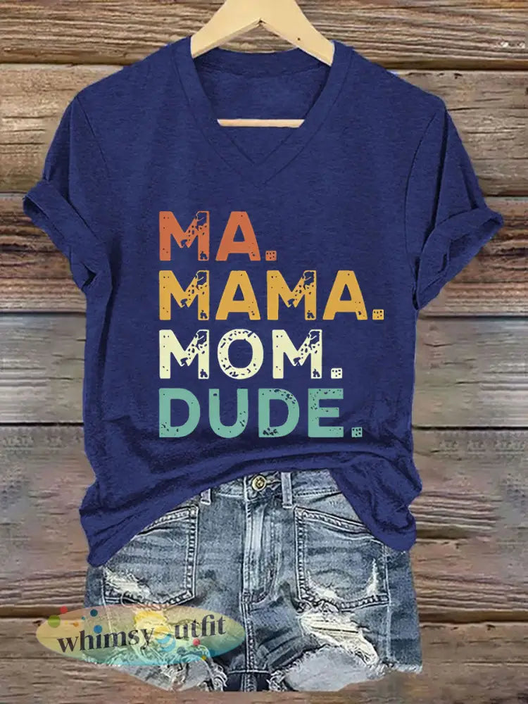 Vrouwen Ma Mama Moeder Dude IJzeren T-shirt met korte mouwen - Marineblauw / S
