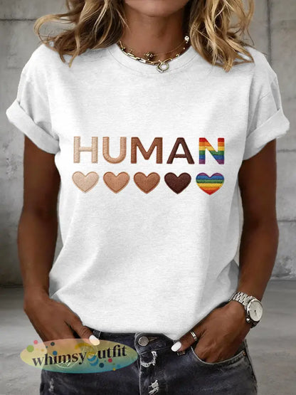 Vrouwen Menselijke Gelijkheid Borduurwerk Patroon T-shirt - Wit / S