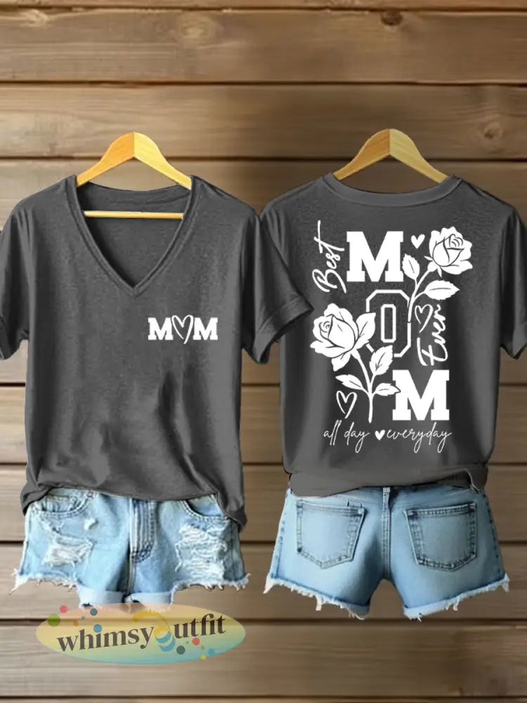 Vrouwen Moederdag Gedrukt Casual T-shirt - Donkergrijs / S