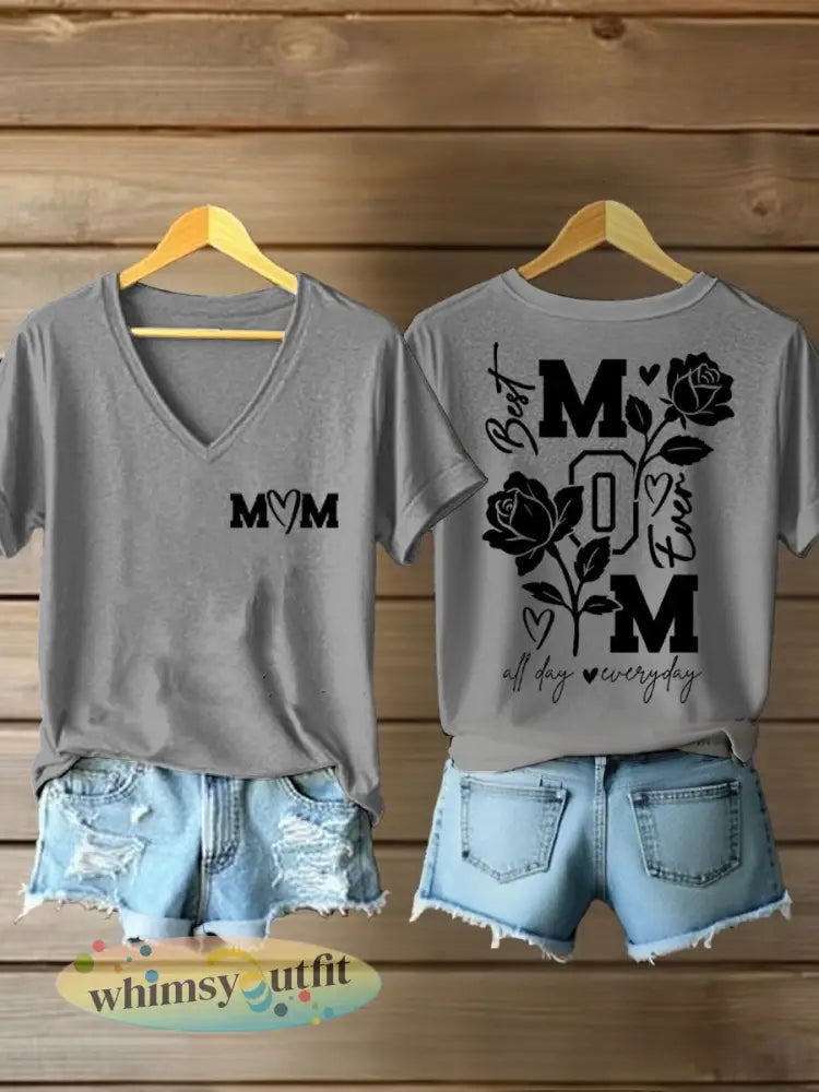 Vrouwen Moederdag Gedrukt Casual T-shirt - Lichtgrijs / S