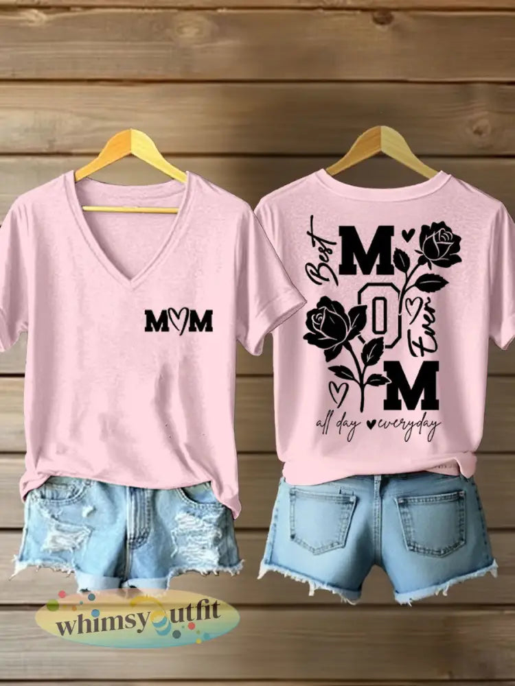 Vrouwen Moederdag Gedrukt Casual T-shirt - Lichtroze / S