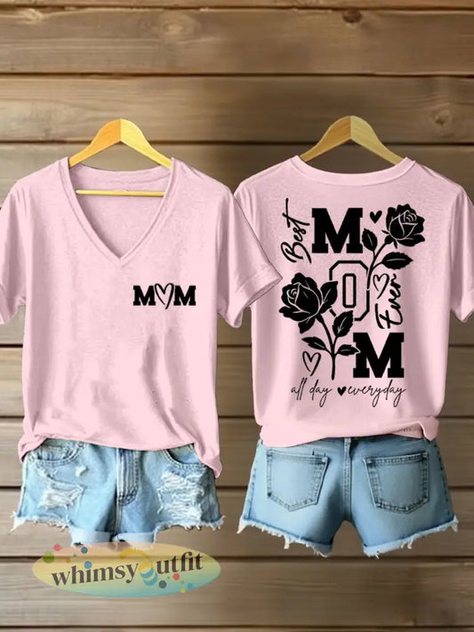 Vrouwen Moederdag Gedrukt Casual T-shirt - Lichtroze / S